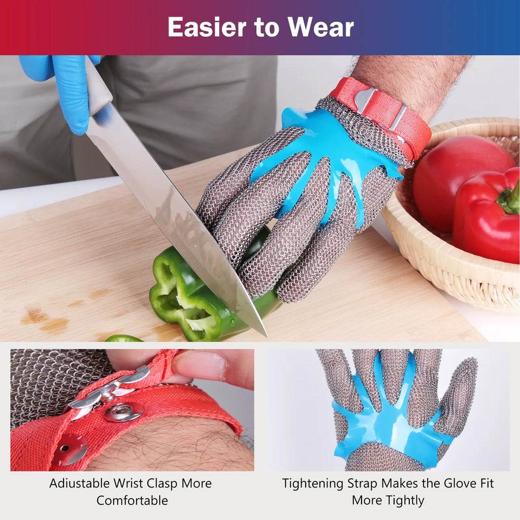 Cut Resistant Chainmail Kitchen Glove Stainless Steel 5 Finger with Fabric Wrist