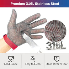 Load image into Gallery viewer, Cut Resistant Chainmail Kitchen Glove Stainless Steel 5 Finger with Fabric Wrist