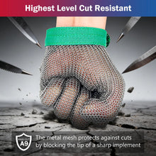 Load image into Gallery viewer, Cut Resistant Chainmail Kitchen Glove Stainless Steel 5 Finger with Fabric Wrist