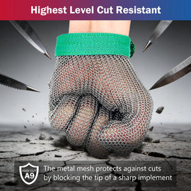 Cut Resistant Chainmail Kitchen Glove Stainless Steel 5 Finger with Fabric Wrist