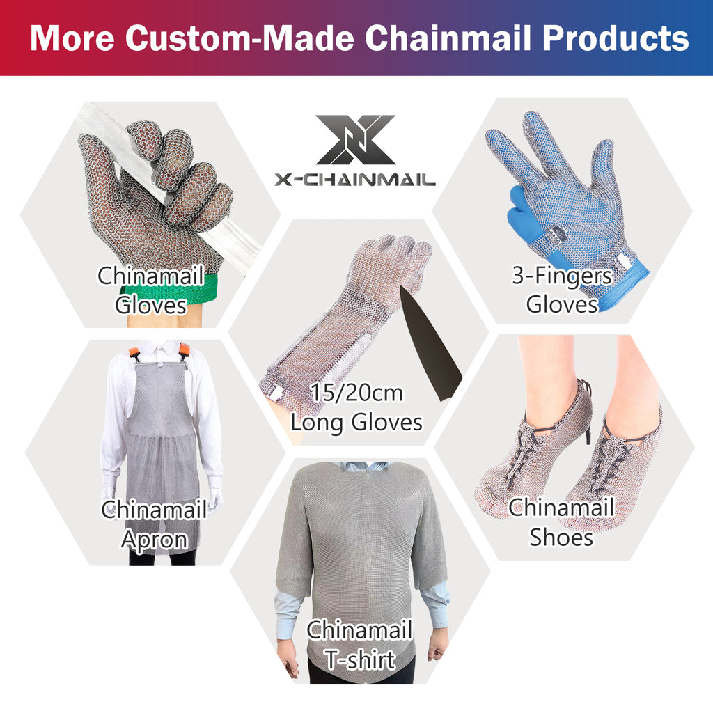 Five Finger Chainmail Glove with Slim Spring Wrist Stainless Steel Cut Resistant