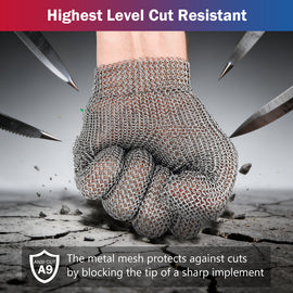 Stainless Steel Chainmail Safety Glove for Kitchen Use 5 Finger Buckle Wrist