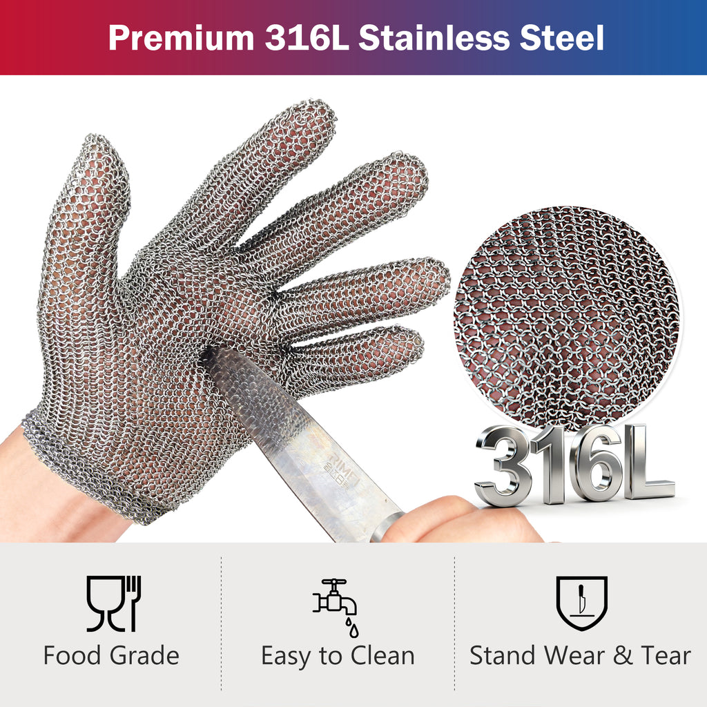 Five Finger Chainmail Glove with Slim Spring Wrist Stainless Steel Cut Resistant