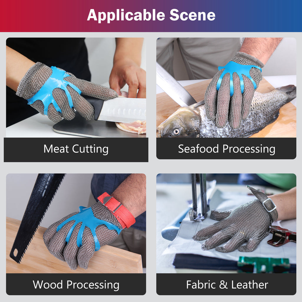 Five Finger Chainmail Glove with Slim Spring Wrist Stainless Steel Cut Resistant