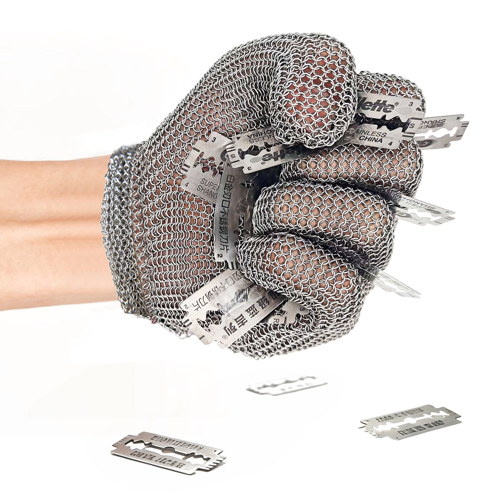 Five Finger Chainmail Glove with Slim Spring Wrist Stainless Steel Cut Resistant