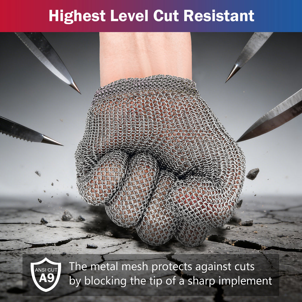 Five Finger Chainmail Glove with Slim Spring Wrist Stainless Steel Cut Resistant