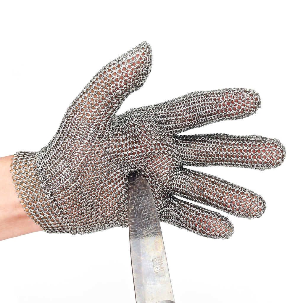 X-Chainmail Guante de Seguridad de Malla Metálica | Acero Inoxidable para Uso en Cocina 5 Dedos con Hebilla en la Muñeca