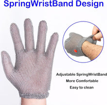 Load image into Gallery viewer, Five Finger Chainmail Glove with Slim Spring Wrist Stainless Steel Cut Resistant