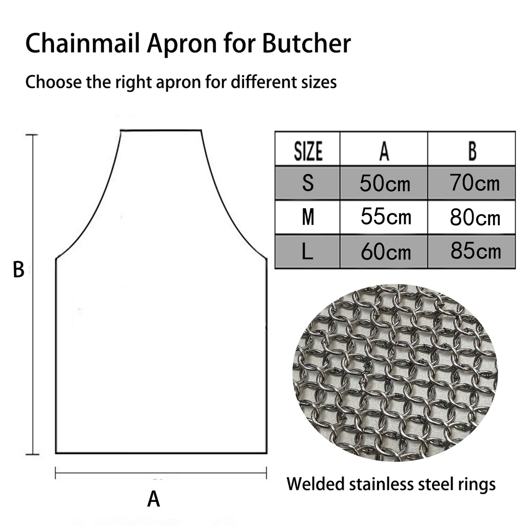 Cut Resistant Chainmail Apron with Stainless Steel Rings for Food Handling