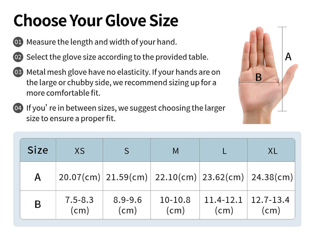 20cm Long Chainmail Cut Resistant Glove with Spring Wrist for Secure Fit