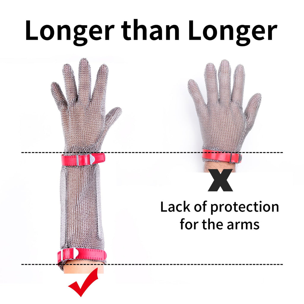 20cm Extended Wrist Chainmail Glove Lightweight Cut Resistant Kitchen Safety