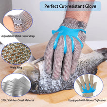 Load image into Gallery viewer, Stainless Steel Chainmail Safety Glove for Kitchen Use 5 Finger Buckle Wrist
