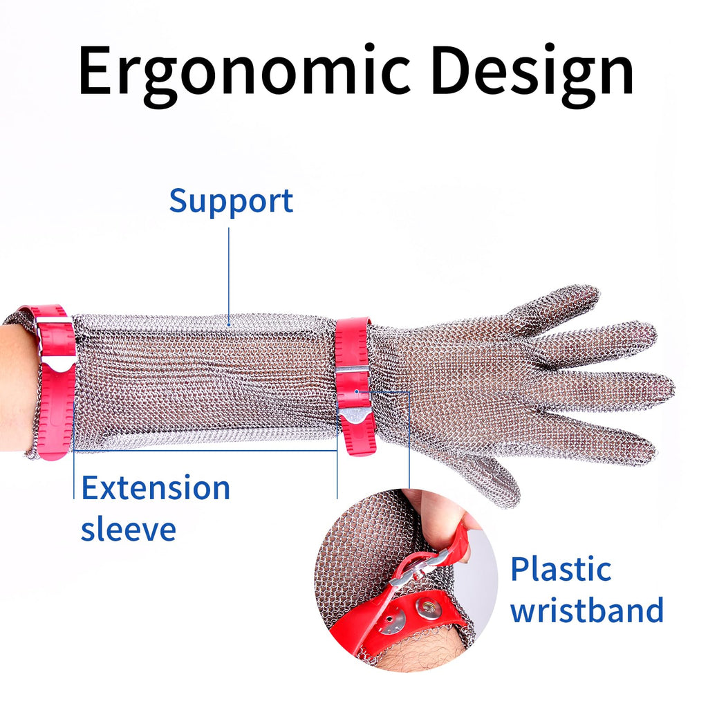 20cm Extended Wrist Chainmail Glove Lightweight Cut Resistant Kitchen Safety