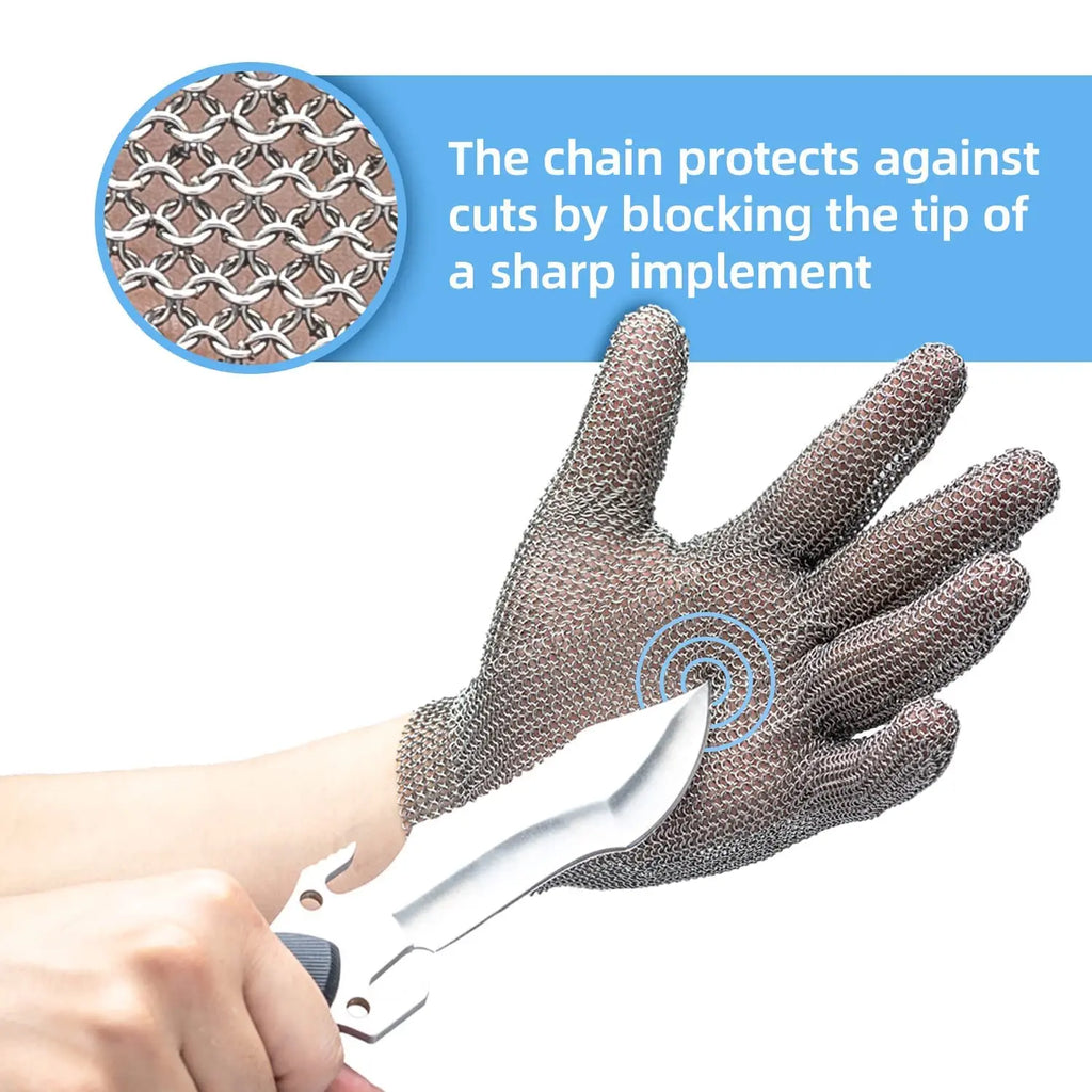 Stainless Steel Chainmail Safety Glove for Kitchen Use 5 Finger Buckle Wrist