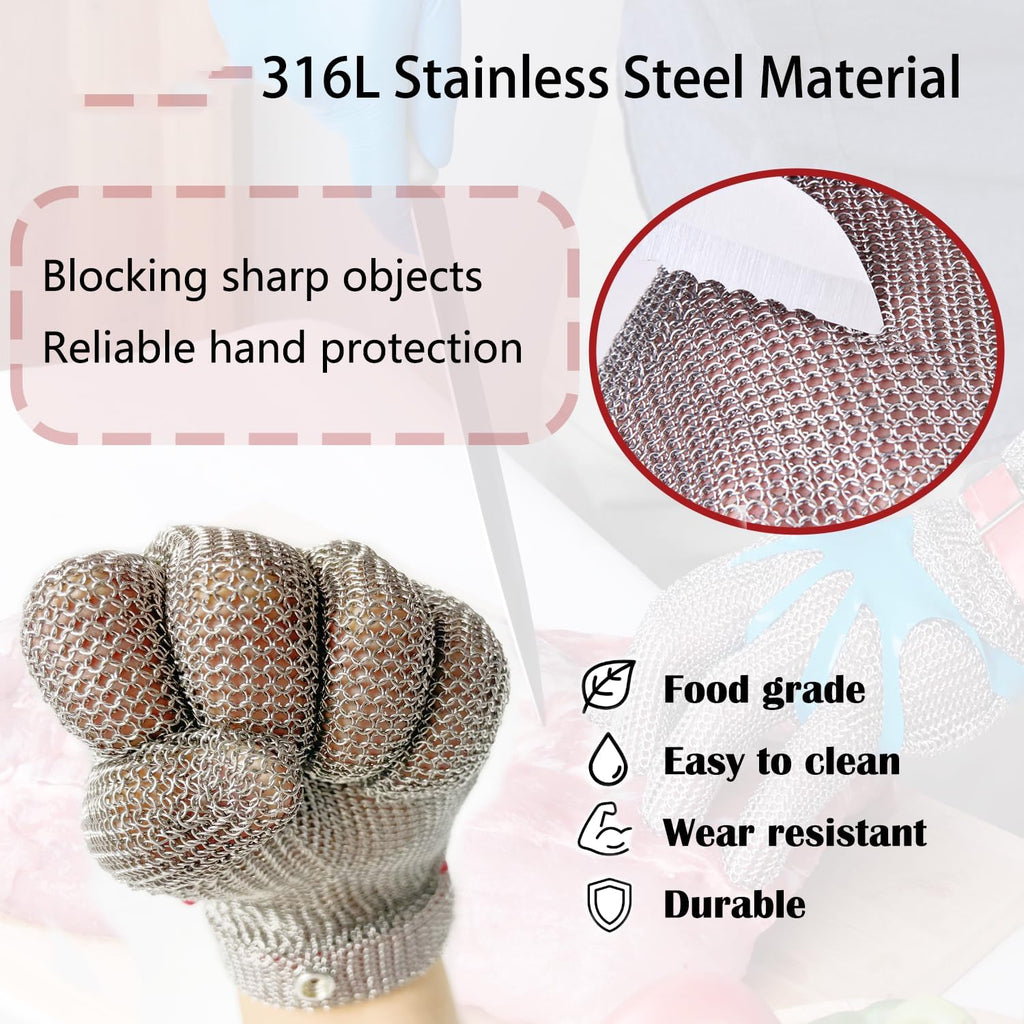 Lightweight Stainless Steel Chainmail Cut Resistant Glove 5 Finger Design