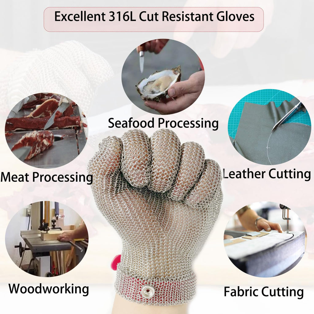 Lightweight Stainless Steel Chainmail Cut Resistant Glove 5 Finger Design