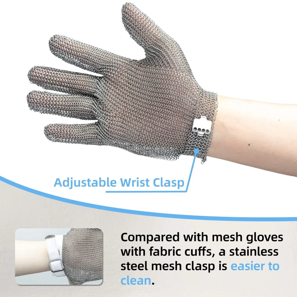 Stainless Steel Chainmail Safety Glove for Kitchen Use 5 Finger Buckle Wrist