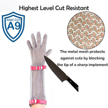 Load image into Gallery viewer, 20cm Extended Wrist Chainmail Glove Lightweight Cut Resistant Kitchen Safety